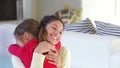 Daughter Rushes To Mum At Home And Gives Her A Hug