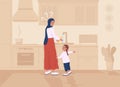 Daugther distracts mother flat color vector illustration