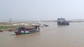 Daulatdia ferry boats enter the port at Padma river bank, Bangladesh.