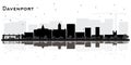 Davenport Iowa City Skyline Silhouette with Black Buildings and Reflections Isolated on White