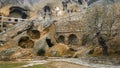 David Gareji monastery, courtyard with caves and trowels in autumn Royalty Free Stock Photo