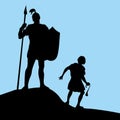 David and Goliath. Silhouette, hand drawn. Royalty Free Stock Photo