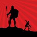 David and Goliath. Silhouette, hand drawn. Royalty Free Stock Photo
