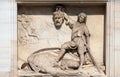 David with the Head of Goliath, marble relief on the facade of the Milan Cathedral, Duomo di Santa Maria Nascente, Milan, Italy