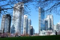 David Lam Park Yaletown beautiful park in vancouver high skyscrapers people walking in spring pacific ocean jetty