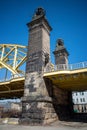 David McCullough Bridge, or Sixteenth Street Bridge, Strip District, Pittsburgh, from beneath with clear blue sky