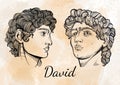 David. The mythological hero of ancient Greece. Hand-drawn beautiful vector artwork isolated. Myths and legends. Tattoo art.