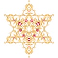 David star with filigree ornaments. Isolated jewel with ruby