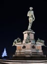 David Statue at Piazzale Michelangelo, with illuminated Christmas tree on background. Florence Royalty Free Stock Photo