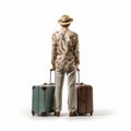 David With Suitcases On Earthy White Background