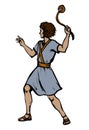 David throws a stone from the sling. Vector drawing Royalty Free Stock Photo