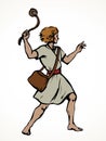 David throws a stone from the sling. Vector drawing Royalty Free Stock Photo