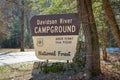 Davidson River Campground Sign in the Pisgah National Forest, North Carolina on January 26, 2023