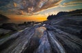 Mountain peaks in midnight sun Royalty Free Stock Photo