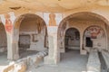 DAVIT GAREJA, GEORGIA - JULY 16, 2017: Cave refectory of Udabno cave monastery at Davit Gareja monastic complex in Georg Royalty Free Stock Photo