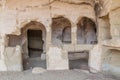 DAVIT GAREJA, GEORGIA - JULY 16, 2017: One of the caves of Udabno cave monastery at Davit Gareja monastic complex in Georg Royalty Free Stock Photo