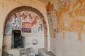 DAVIT GAREJA, GEORGIA - JULY 16, 2017: Paintings at the cave refectory of Udabno cave monastery at Davit Gareja monastic complex Royalty Free Stock Photo