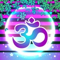 Dawali spiritual sign Om over the vibrant beaming background. Trendy and bright artwork compositin. Vector illustration. Royalty Free Stock Photo