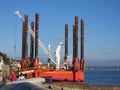 DAWLISH, DEVON, UK - Wavewalker 1 platform at Dawlish to upgrade the existing sea wall