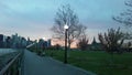 Dawn above Manhattan, New York, NY Seen across Hudson River from Liberty State Park in Jersey City, NJ. Royalty Free Stock Photo