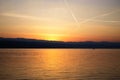 Dawn on the Adriatic Sea, Croatia. Boat on the Adriatic Sea at dawn Royalty Free Stock Photo