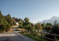 Dawn Alps mountains France, snowy peaks in fog, summer Chamonix Mont Blanc France