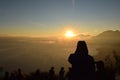 Dawn at Atitlan lake and outlook at volcanos