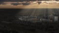 Dawn breaking over Portman Road stadium in Ipswich, Suffolk