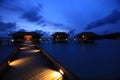 Dawn at bridge water bungalows in Maldives.