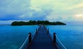 Dawn at bridge water bungalows in Maldives.