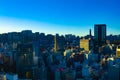 A dawn cityscape in Tokyo high angle wide shot
