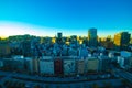 A dawn cityscape in Tokyo high angle wide shot