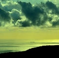 Dawn with clouds and ship on the sea Royalty Free Stock Photo