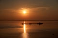 Dawn early in morning over wide long Volga river Royalty Free Stock Photo