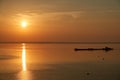 Dawn early in morning over wide long Volga river Royalty Free Stock Photo