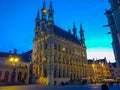 Dawn in Grote Markt Main Market square with the City Hall at the background, in Leuven, Belgium Royalty Free Stock Photo