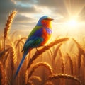 Dawn in Harmony A Colorful Bird Shines in the Wheat Fields