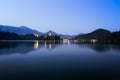 Dawn at lake Bled with blue skies, Slovenia Royalty Free Stock Photo