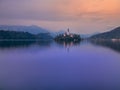 Dawn on Lake Bled Slovenia Royalty Free Stock Photo