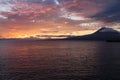 The dawn lights illuminate the island of Pico and its volcano, Pico island, Azores