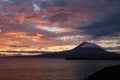 The dawn lights illuminate the island of Pico and its volcano, Pico island, Azores