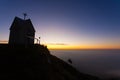 Dawn at the little church mount Grappa landscape Italy