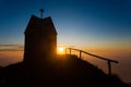 Dawn at the little church, mount Grappa landscape, Italy