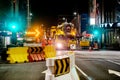 Before dawn on Liverpool street in Hobart a large crane is moved into place Royalty Free Stock Photo