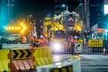 Before dawn on Liverpool street in Hobart a large crane is moved into place Royalty Free Stock Photo