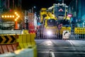 Before dawn on Liverpool street in Hobart a large crane is moved into place Royalty Free Stock Photo