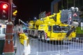 Before dawn on Liverpool street in Hobart a large crane is moved into place Royalty Free Stock Photo