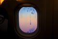 Dawn outside the window on the plane, natural colors Royalty Free Stock Photo