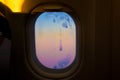 Dawn outside the window on the plane, natural colors Royalty Free Stock Photo