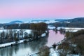 Dawn over Danube river in winter Royalty Free Stock Photo